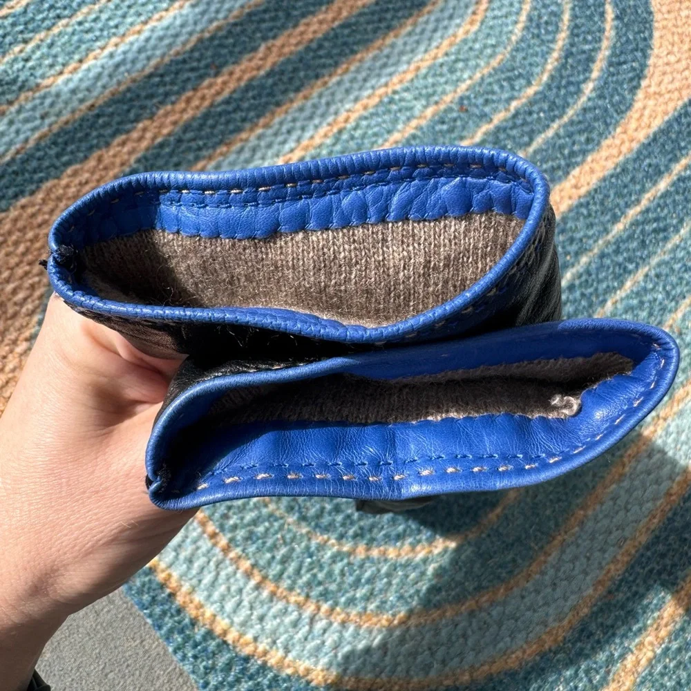 Coach Black Leather Gloves with Cashmere Lining & Blue Trim size 7.5